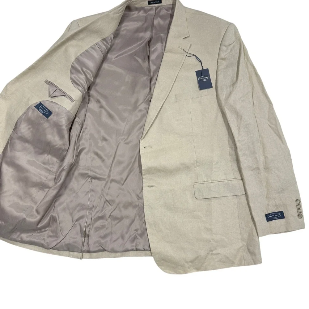 Pronto Uomo Platinum Mens Tan 100% Linen Blazer Sport Coat 52 Extra Long NWT